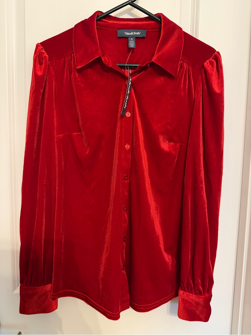 Brand NEW ModCloth Red Velvet Button up Shirt Small